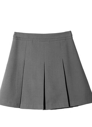 Сіра тенісна спідниця в складку висока посадка плісирована юбка міні теннисная юбка серая мини высокая посадка