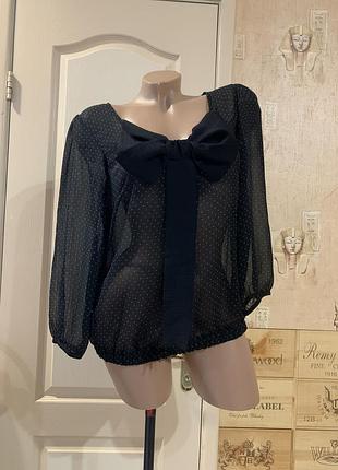 Блуза воздушная чёрная в мелкий горошек