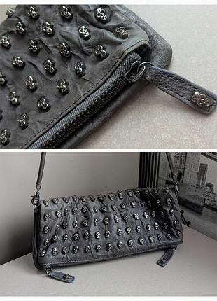 Thomas wylde skull clutch bag дизайнерська сумка клатч натуральна шкіра /12094/ сірий