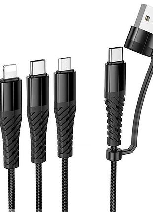 Дата кабель hoco x123 victory 3in1 type-c to lightning/type-c/microusb 3a (1m) black 3