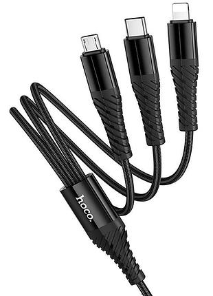 Дата кабель hoco x123 victory 3in1 type-c to lightning/type-c/microusb 3a (1m) black 4