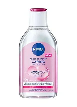 Ніжна міцелярна вода nivea для сухої шкіри обличчя, очей та губ, 400 мл