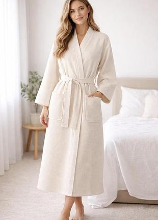 Вафельный халат без пояса с карманами