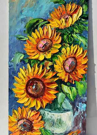 Квіти соняшника у вазі, довгий живопис розмір 20х40 см