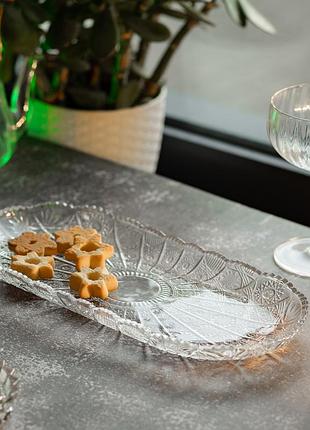 Сервірувальне блюдо для подачі закусок 33.5х15х2 см скляне овальне hp-yh-25