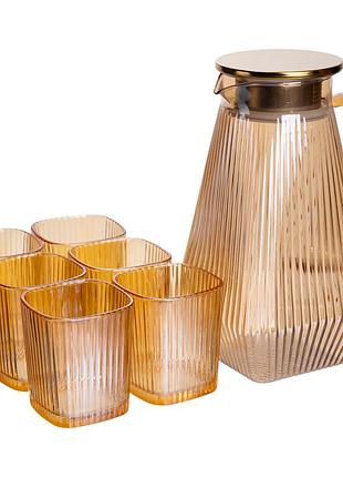 Глечик 1.8 л зі склянками 6 штук по 200 (мл) графин для компоту соку води лимонаду глечик для напоїв коричневий hp-19-39