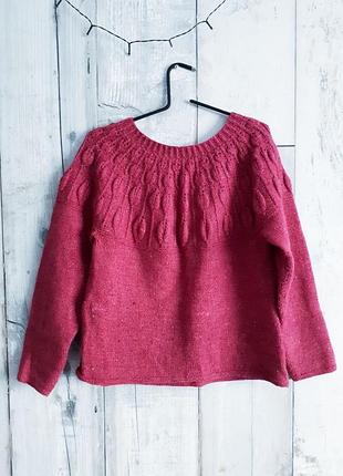 Ручна робота з ❤️ вʼязаний малиновий светр в скандинавському стилі р 14-16