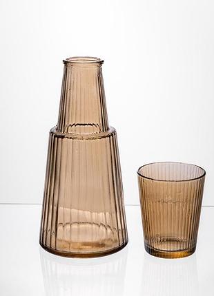 Глечик 800 мл зі склянкою 1 (шт) 250 (мл) графин для компоту соку води лимонаду глечик для напоїв коричневий hp-19-th-4