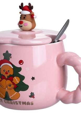 Новорічна порцелянова чашка «зимова казка» з кришкою 400 мл yiwu fm-cs-20b