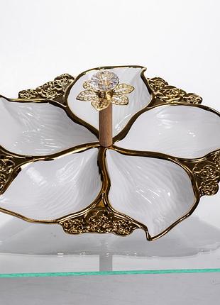 Менажниця порцелянова на 5 секцій для закусок тарілка менажниця 30×30×13 (см) менажниця з ручкою wx918-44