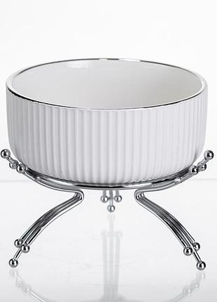 Салатник порцеляновий на металевій підставці ø16 (см) срібло lb-1568s