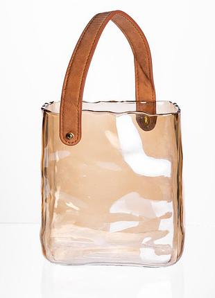 Скляна ваза сумочка з ручкою 16×8×18.5 (см) декоративна ваза для квітів 2 (л) коричневий hp-19-156-1