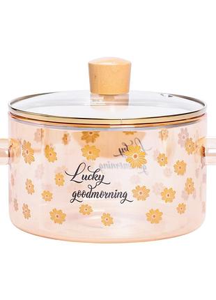 Стеклянная кастрюля прозрачная с крышкой 1.5 (л) жаропрочная hp-33-2