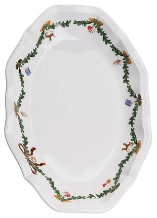 Блюдо овальное новогоднее 36х20 см фарфоровое сервировочное yy78-11a-5