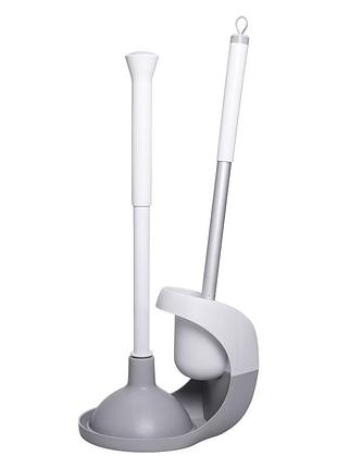 Набор для чистки унитаза: ершик для чистки туалета с подставкой и вантузом 50 (см) щетка для унитаза серый hp-35015-28