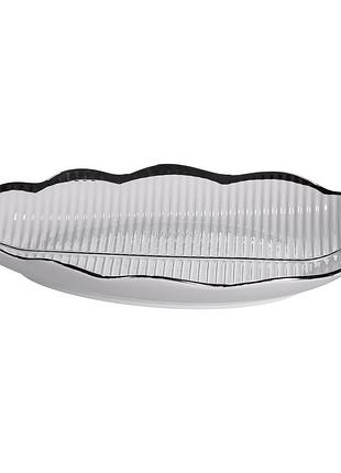 Фарфоровое блюдо для сервировки стола в форме листа 31×20×3 (см) серебро ml6047