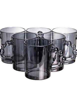 Набор чашек 6 шт для чая и кофе по 350 (мл) кружки стеклянные серый hp-19-zd-3