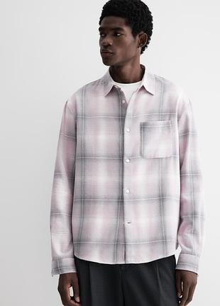 М / l h&m нова фірмова чоловіча картата фланелева сорочка тепла вільного крою в клітинку унісекс