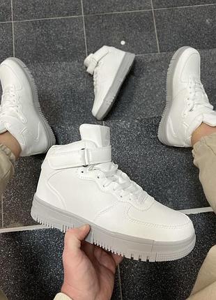 Кросівки кеди високі зимові з хутром теплі білі чоловічі | жіночі