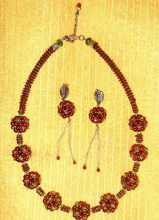 Авторский комплект из бисера: ожерелье-колье и серьги в этническом стиле от дизайнера / комплект к вышиванке хендмейд
