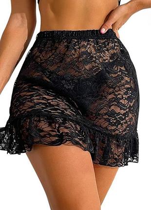 Shein черная кружевная юбочка мини юбка с рюшами нижняя
