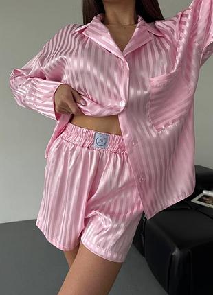 Піжама шовк армані рожева сорочка шорти