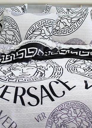 Комплект постельного белья велсофт двуспальный с брендовыми надписями, мягкий, теплый, стильный плед версаче vl-003 сімейний