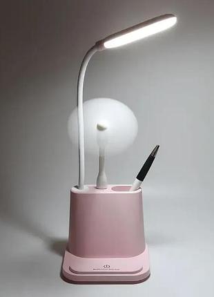 Розовая аккумуляторная настольная led лампа bionic desk lamp c usb выходом, органайзером и подставкой для смартфона