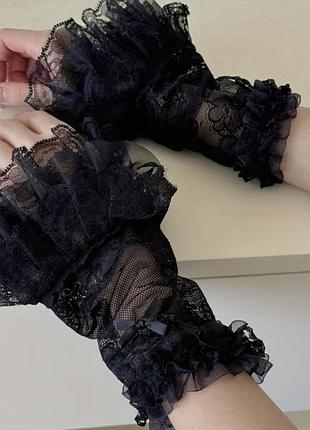Мереживні мітенки з рюшами бантами dark coquette 🖤 лоліта готика вікторіанський