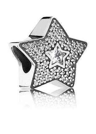 Серебряный шарм пандора "звезда желания паве"