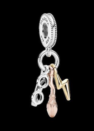 Серебряный шарм пандора " гарри поттер. очки, метла "нимбус 2000" и молния" 799129c00