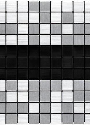 Самоклеющаяся алюминиевая плитка 300х300х3мм серебряная с чёрным мозаика sw-00001825