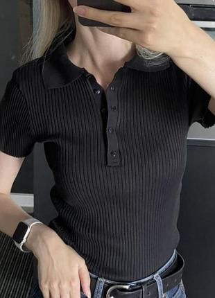 Футболка поло в рубчик