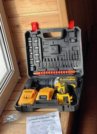 Акумуляторний дриль шуруповерт 24v 5ah з набором біт свердл та насадками в кейсі з 2-ма акб.