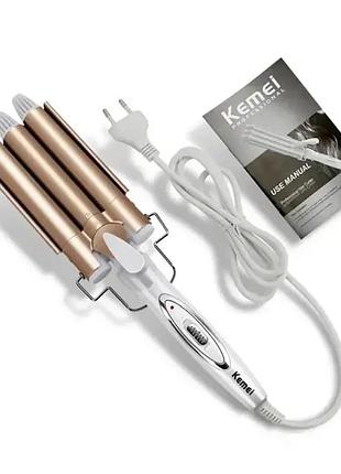 Тройная плойка для волос kemei 1010