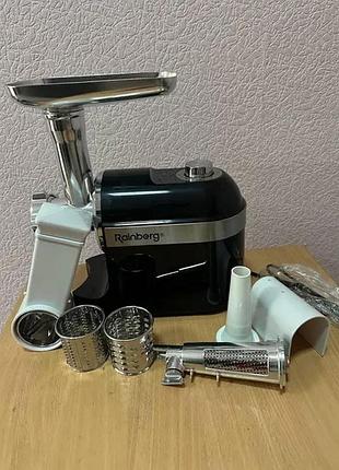 Чорна м'ясорубка rainberg rb-2270 3800вт з реверсом та насадками для шатківниці та ковбас