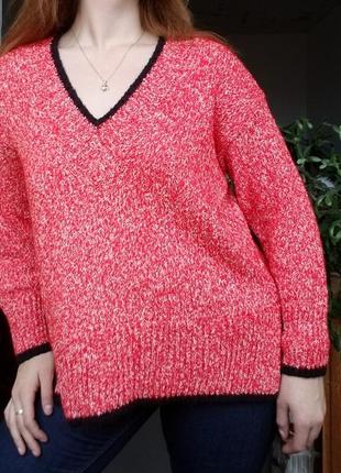 Красный оверсайз свитер с v-образным вырезом джемпер6 фото