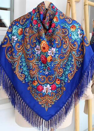 Колоритный платок в украинском стиле, цвет синий