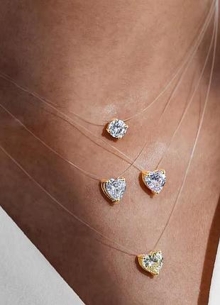 Прикраса камінь цирконій сердечко на прозорому шнурку