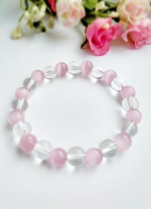 ⚜️браслет з котячого око і гірського кришталю (синтет.) ⚜️