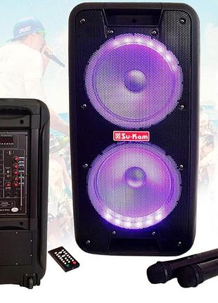 Портативная колонка +2 микрофона, 12v\220v, su-kam 1010