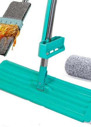 Швабра с самоотжимом 360 градусов, spin mop, с 2 насадками, бирюзовая