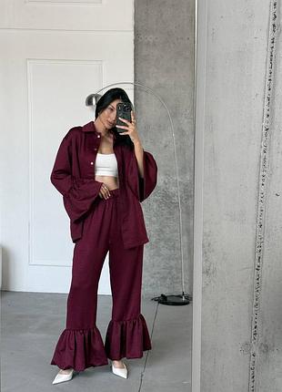 Эффектный костюм с воланами мокрый шелк вискоза