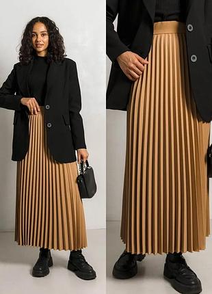 Плісерована спідниця міді в складку з високою посадкою на резинці 3 кольори