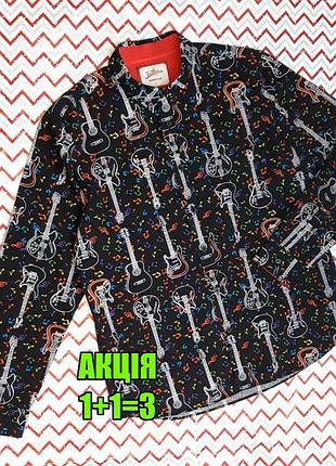 😉1+1=3 стильная черная рубашка оксфорд в принт гитары joe browns, размер 46 - 48