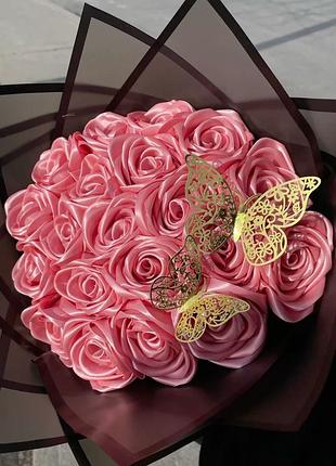 Букет із атласної стрічки троянд декоративний квіти з атласної стрічки подарунок дівчині