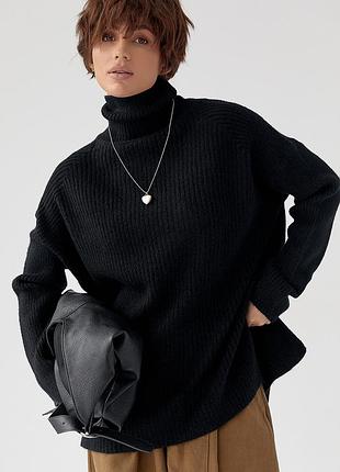 В'язана туніка в рубчик із високою горловиною , вʼязаний светр