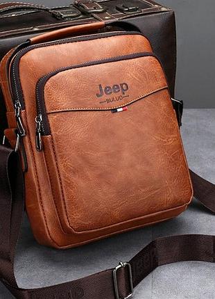 Чоловіча сумка-планшетка jeep повсякденна, барсетка сумка-планшет для чоловіків екошкіра світло-коричневий