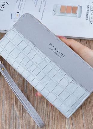 Жіночий гаманець клатч на 2 відділи з ручкою модний та місткий сірий