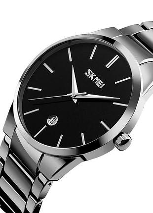 Мужские наручные часы skmei 9140 серебристые с черным циферблатом кварцевые классические часы для мужчин ve-33